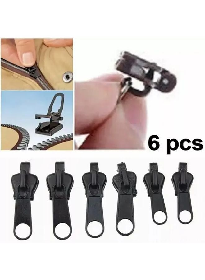 Universal Zipper Repair Kit 6pcs Black 2 Large 2 Medium 2 Small Replacement Parts - Image 1